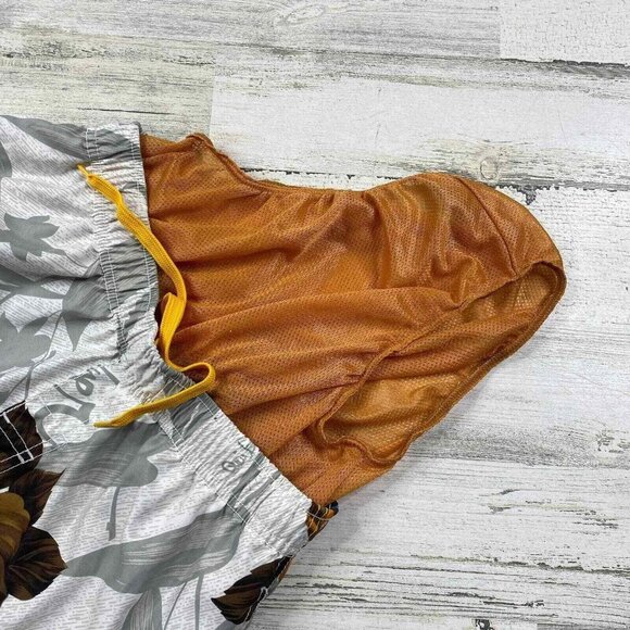 Quiksilver Board Swim Trunk Shorts Mens Small Grey Yellow Hawaiian Tropical - Picture 8 of 10